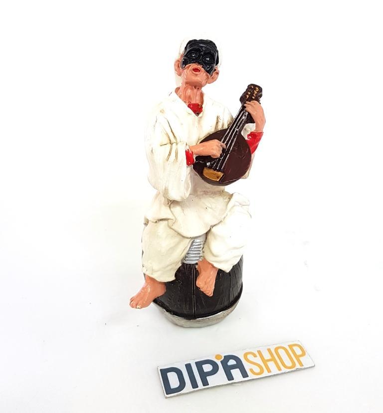 Statuina PortaFortuna Decorazione Pulcinella Con Mandolino In Resina 20cm moc