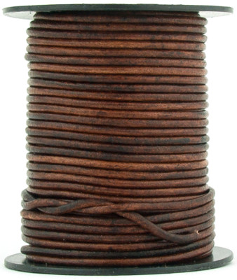 Xsotica  Brown Distressed Round Leather Cord 2mm 10 meters (11 yards)