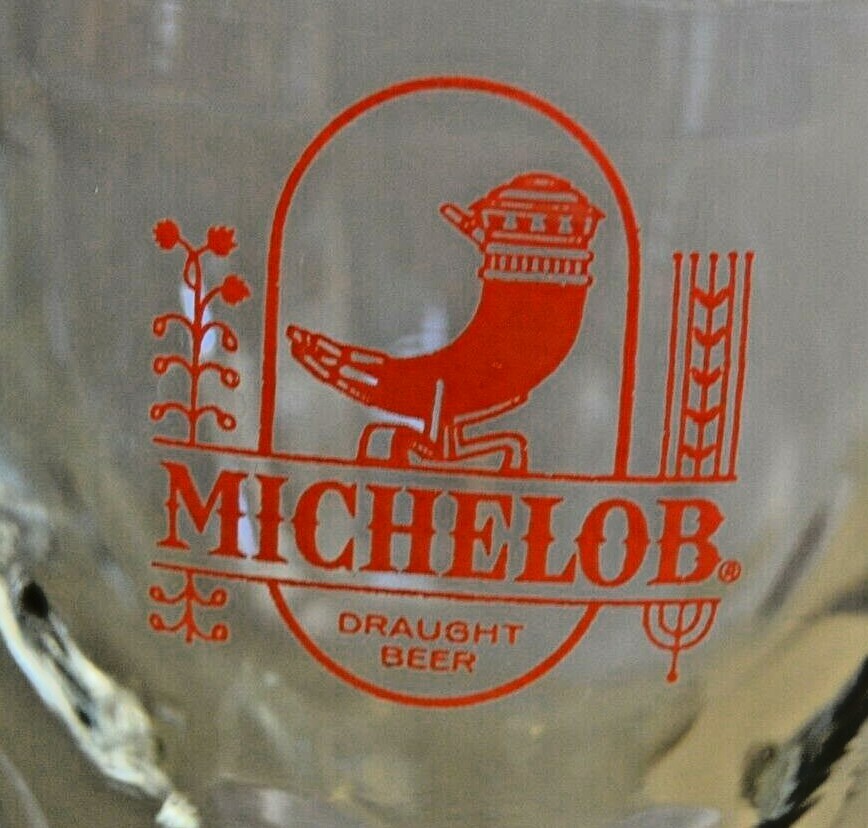 MICHELOB DRAUGHT BEER GLASS / STEMMED GOBLET, DIMPLED, RARE POWDER HORN LOGO