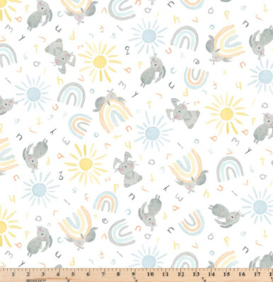 Bunny Love White Tossed Bunnies 5132 W PB Text  Fabric By Half Yard Increments