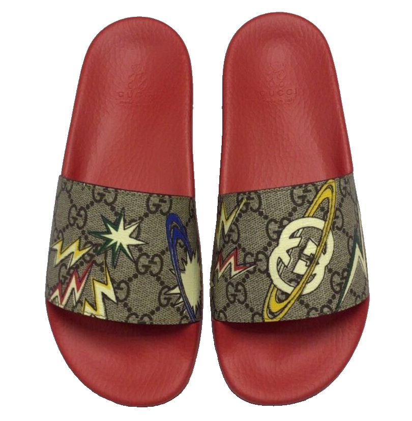 Pre-owned Gucci Kids' Authentic  Girl's Red Space Print Slippers 508809