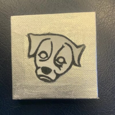  Sad Dog  Small Square Handcrafted Silver Mixed Media Art Decor 2.5 x2.5 