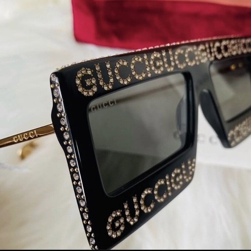 Pre-owned Gucci Hollywood Forever Sunglasses With  Print Swarovski Crystals In Silver