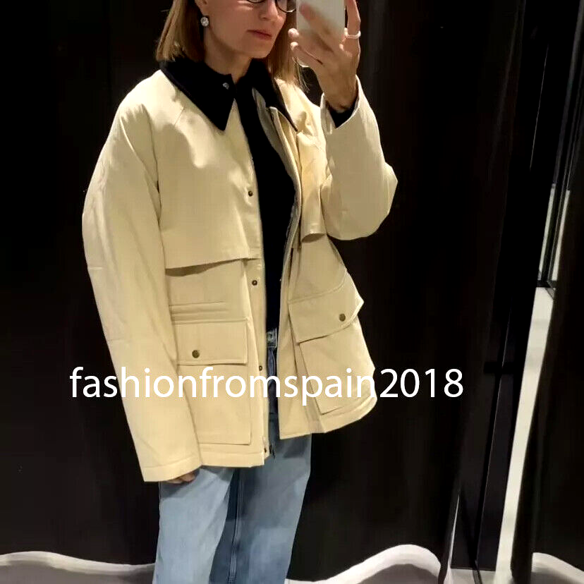 ZARA NEW WOMAN PADDED JACKET WITH CORDUROY COLLAR VANILLA XS