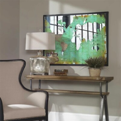 Uttermost Mirrored World Map Black Framed Print #30400 44x33x1''