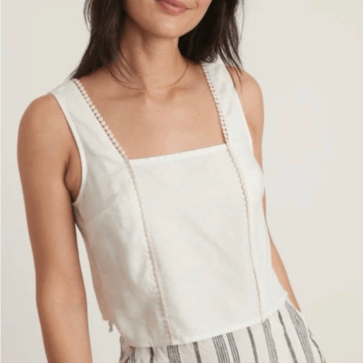 Marine Layer Stella White Hemp Blend Cropped Tank Top NWT Size Large