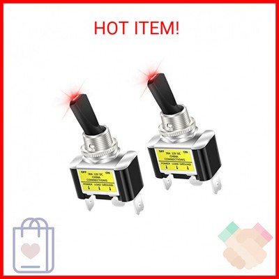 DaierTek 30 Amp Heavy Duty DC Toggle Switch, 12V 30A Lighted Toggle Switch with 