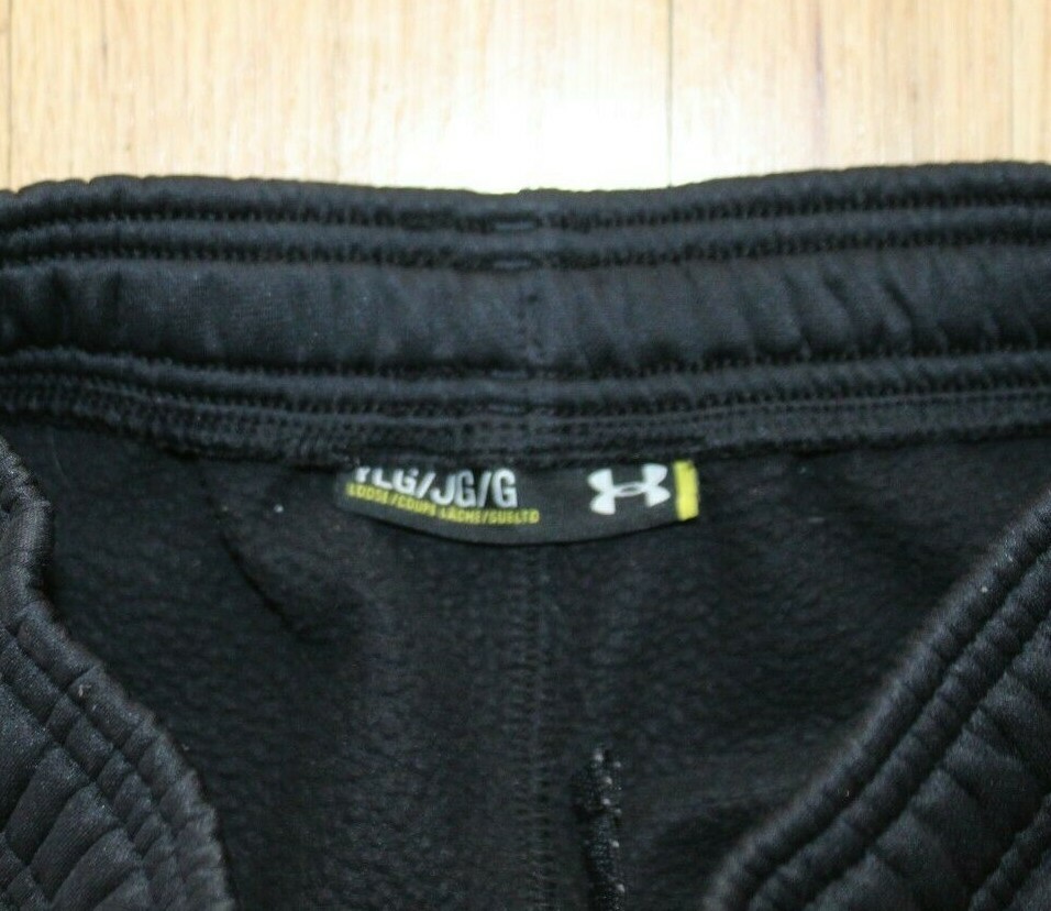 Under Armour Boys Youth Large YLG Black Sweat Pants Red UA Logo Loose Fit