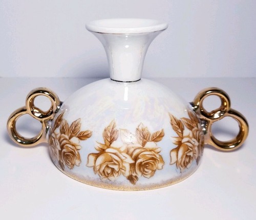 Vintage Dbl Handle Pedestal Lusterware Gold Cup With Roses