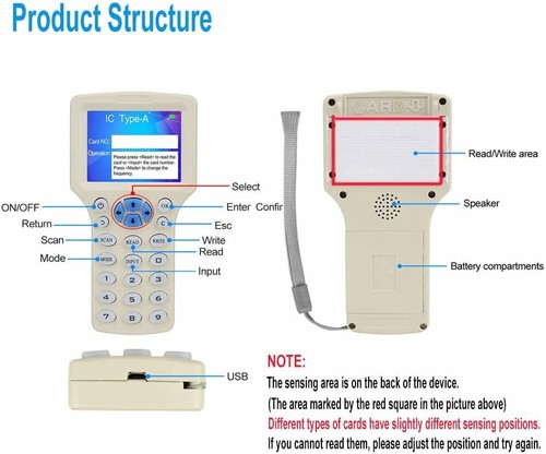 10 Frequency NFC Smart Card Reader Writer RFID Copier Duplicator 125KHz 13.56MHz