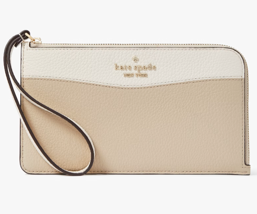 Kate Spade Lucy Beige & White Leather L-Zip Wristlet KE575