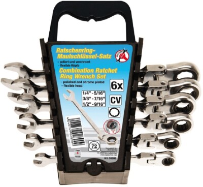 BGS DIY Ratschenring-Maulschlüssel-Satz | flexible Köpfe | Zollmaße | SW 1/4'' 