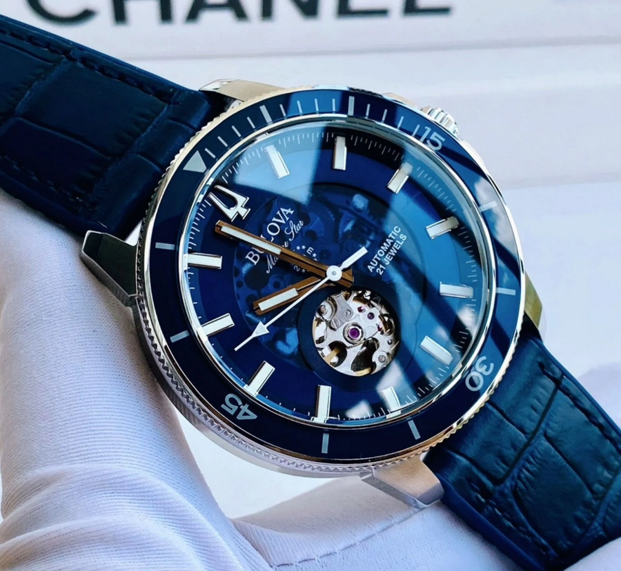 Pre-owned Bulova Men's Marine Star Automatic Blue Dial Watch 96a291
