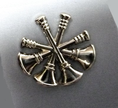 Deputy Fire Chief Collar Pin Device 4 Crossed Bugles Tac 2 Pc Set Silver New