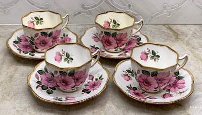 VIntage Formalities By Baum Bros Pink Roses Side Plates Dinnerware Set China Dinner Plates Service for 4 Teacup and Saucers