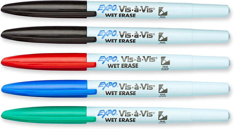 Vis-A-Vis Wet-Erase Overhead Transparency Markers, Fine Point, Assorted Colors,