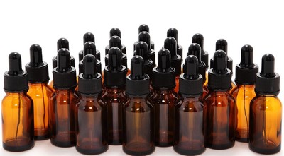 , 24, Amber, 10 ml (1/3 oz) Glass Bottles, with Glass Eye Droppers
