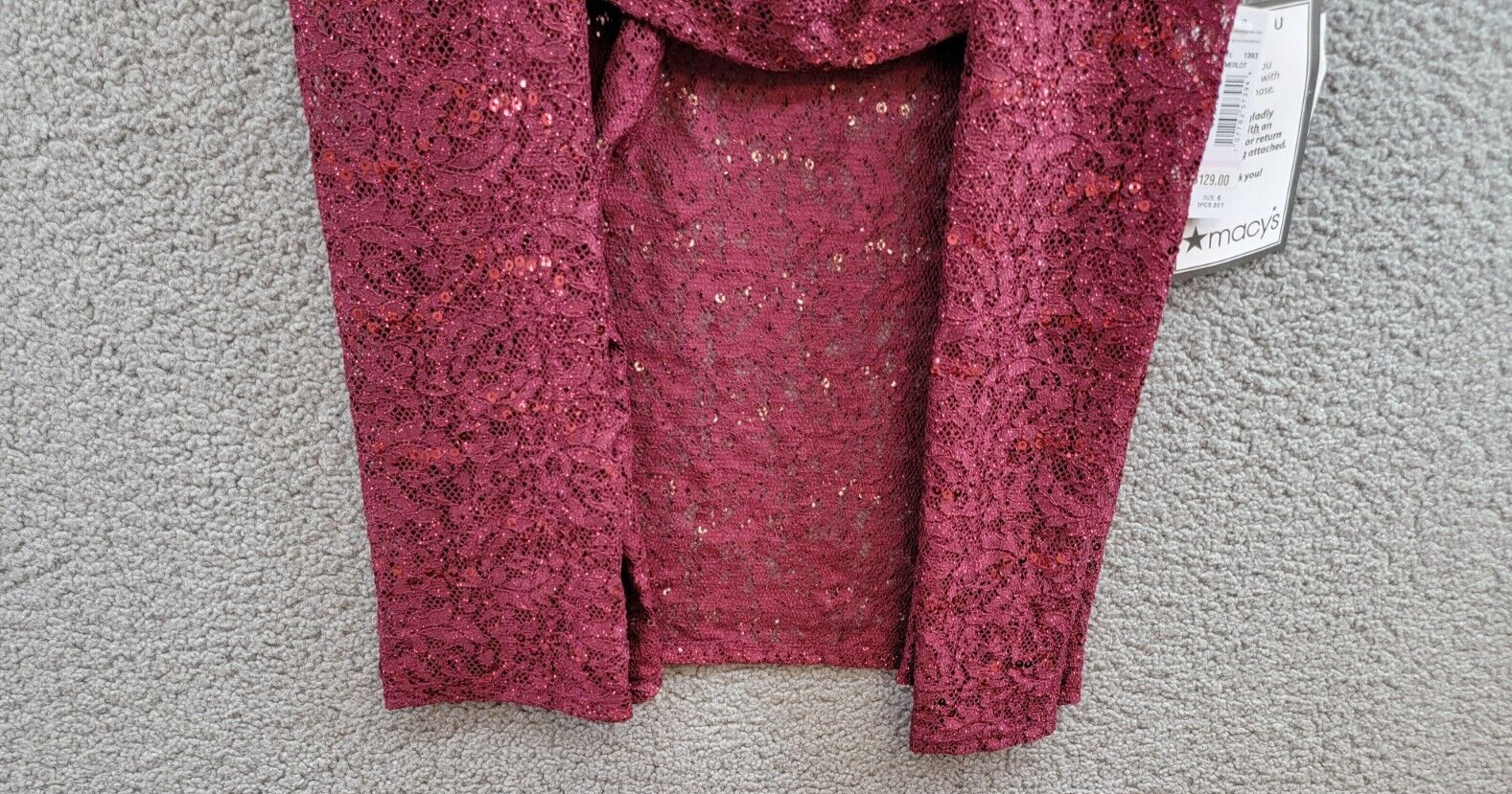 R & M Richards 3-Pc. Sequined Lace Pantsuit & Jacket Women's 6 Merlot 3/4 Sleeve - Picture 5 of 22