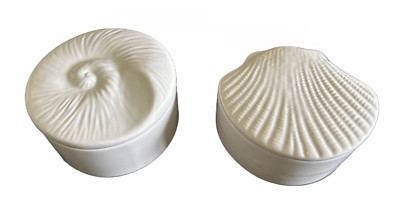 SET OF 2 Ceramic Trinket Boxes. 1 Nautilus design and 1 Clam shell  design. New
