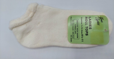 VINTAGE NEW! YOUR CAPRICE TERRY LADIES ROLL TOP WHITE ANKLE SOCKS SIZE 9-11