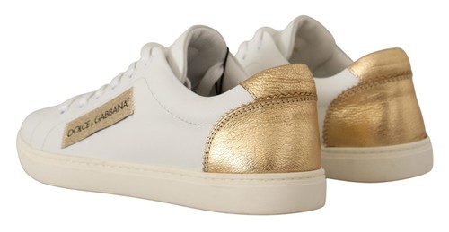 Pre-owned Dolce & Gabbana Dolce&gabbana Women White Sneakers 100% Leather Athletic Trainer Shoes Sz Eur 35