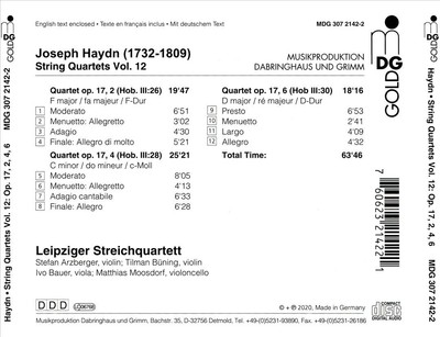 LEIPZIGER STREICHQUARTETT HAYDN: STRING QUARTETS, VOL. 12 - OP. 17 NO. 2, 4, 6 N