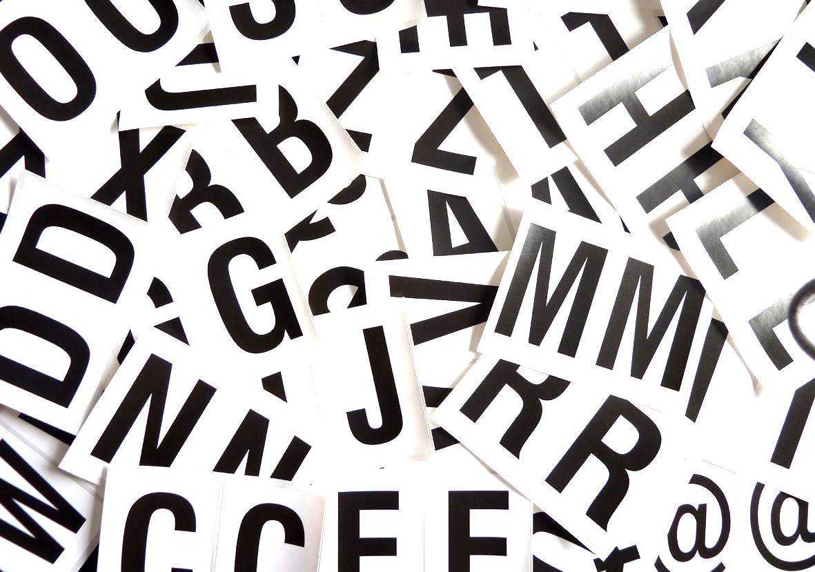 75mm 3" Black on White Sticky Letters, Lettering Stickers, Plastic