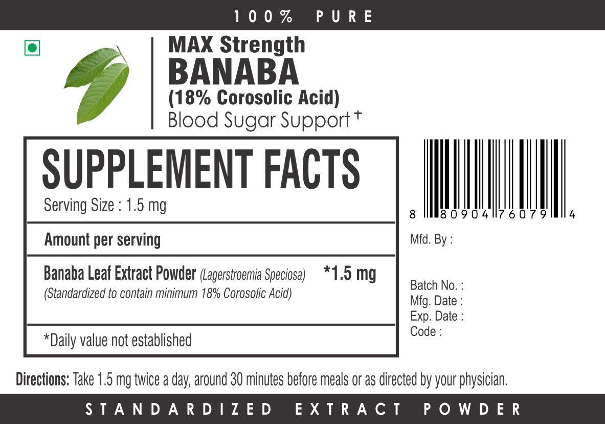 Banaba Leaf Extract Powder HIGH POTENCY 18% Corosolic Acid Blood Sugar Support - Picture 3 of 3