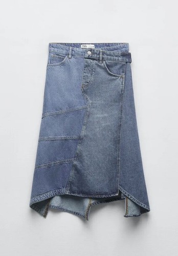 ZARA WOMAN SS23 BLUE ZW ASYMMETRIC DENIM SKIRT REF:6840/245