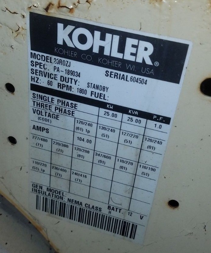 Kohler Diesel Generator 25kw with transfer switch and diesel storage tank