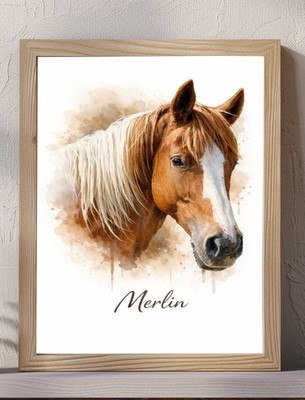 Aquarelle Geschenk für Pferdeliebhaber – personalisiertes Pferdeportrait A4