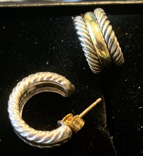 David Yurman  1/2 Hoop Earrings  Sterling Silver & 14kt Yellow Gold