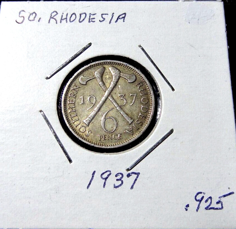 1937 Southern Rhodesia 6 Pence .925 Silver Coin KM#10 One Year Type
