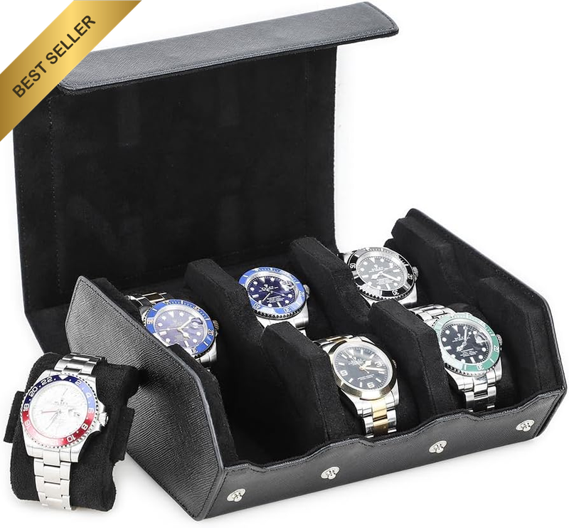 6 Slots Watch Roll Hexagonal Retro Watch Case Genuine Leather Travel Watch Case 