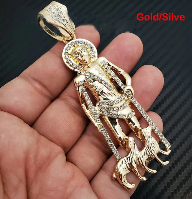 Gold/Silver Plated Hip Hop Iced Lab Diamond San Lazaro Large Bling Charm Pendant