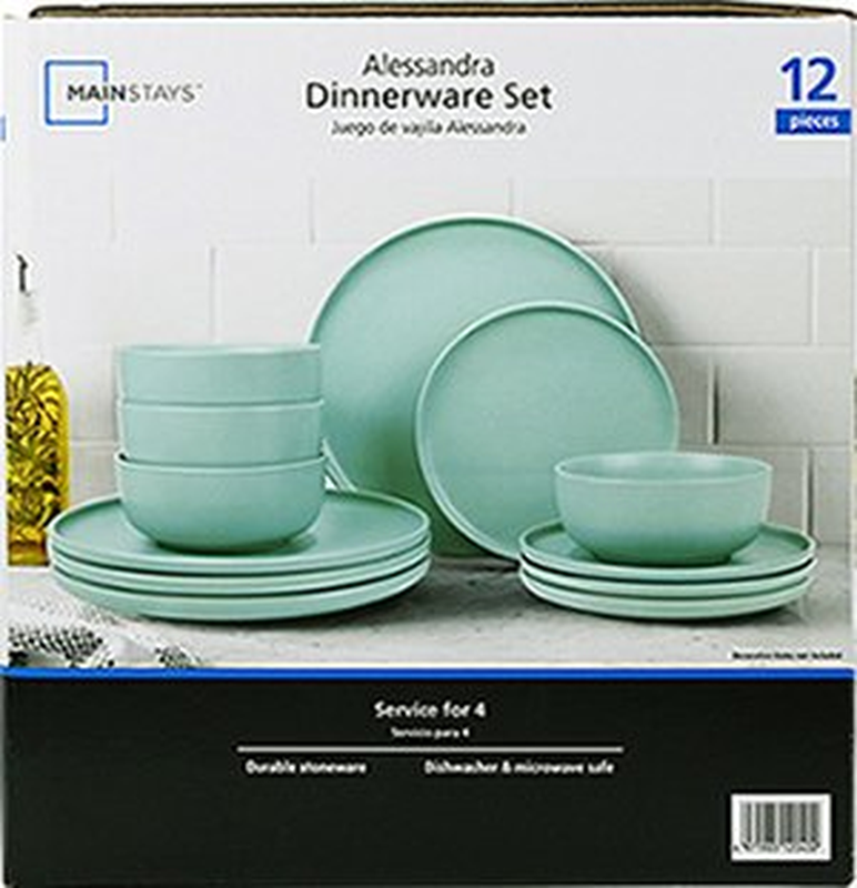 Alessandra Mint 12-Piece Stoneware Dinnerware Set by Mainstays