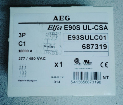 AEG ELFA E90S UL-CSA E93SULC01 CIRCUIT BREAKER 1A 3P 480VAC NEW!! WOW!!