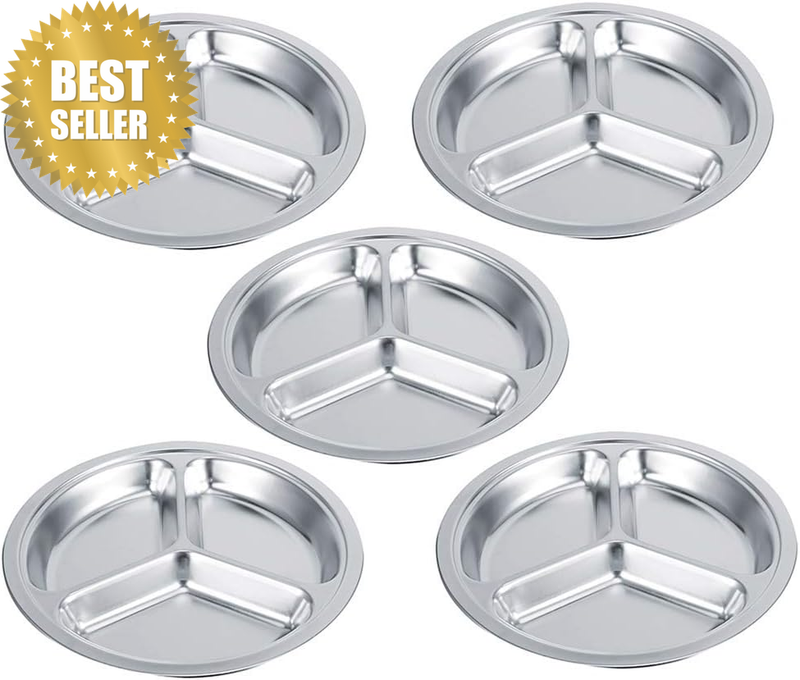 Stainless Steel Dinner Plates 5 Packs 8 Inch Reusable Camping Serving round Dinn