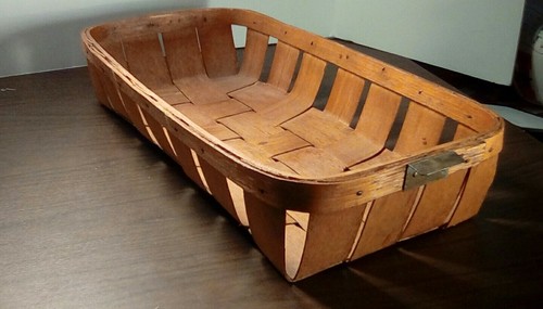 Antique Woven Splint Basket Primitive Bent Wood Handles Nailed Rim Fruit 20