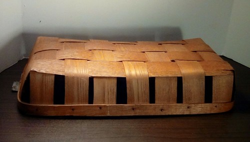 Antique Woven Splint Basket Primitive Bent Wood Handles Nailed Rim Fruit 20