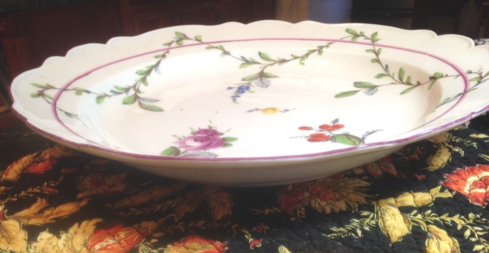 Antique 18thC Meissen Porcelain Charger,/hand painted flowers & garland-EAC-13