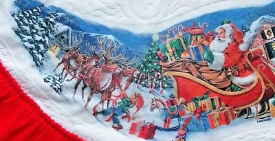 * Vintage Retro Felt Christmas Tree Skirt Santa & Sleigh 40