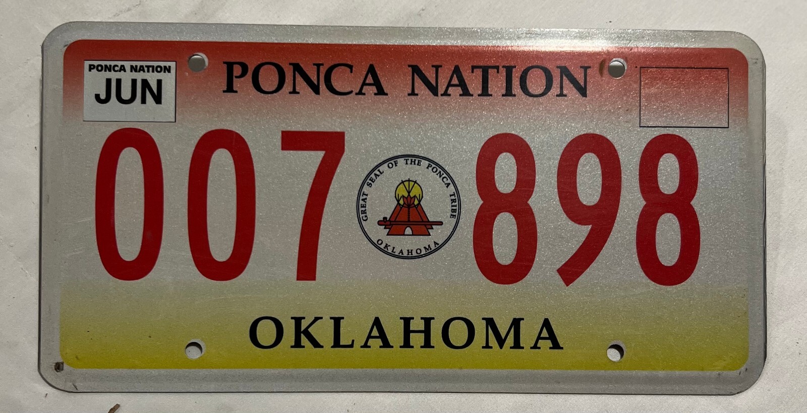 EXILE TRIBE - tag LICENSE PLATES OKLAHOMA NATIVE PONCA NATION 007 898 TRIBAL