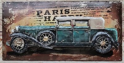 Paintings 3D Vintage Style Metal Green Car on Canvas Wall Art Decoration Sale NR