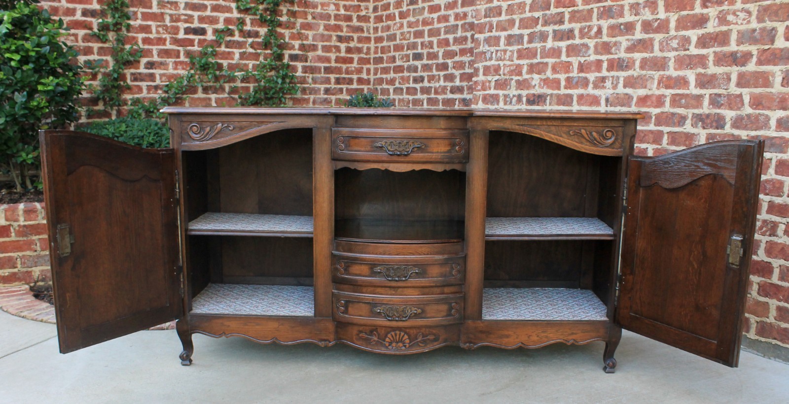 Antique French Country Oak Louis XV Bow Front Server Buffet Sideboard Cupboard