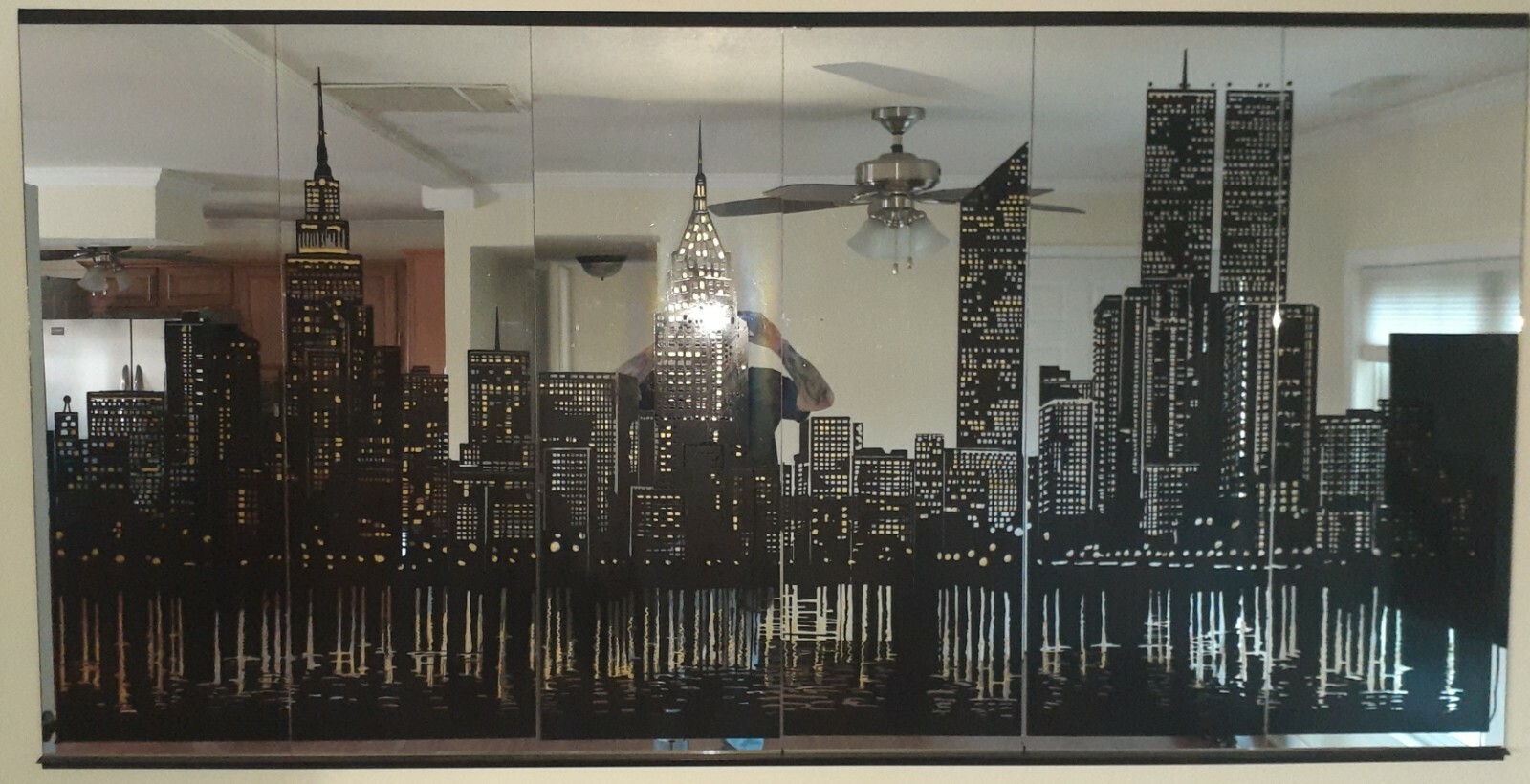 Hand Painted Mirrors New York City Twin Towers Skyline Wall