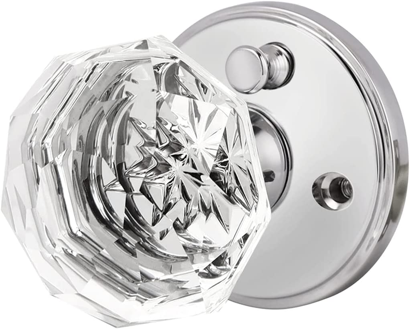 Privacy Door Knobs Polished Chrome, Clear Glass Door Knob Interior, Keyless