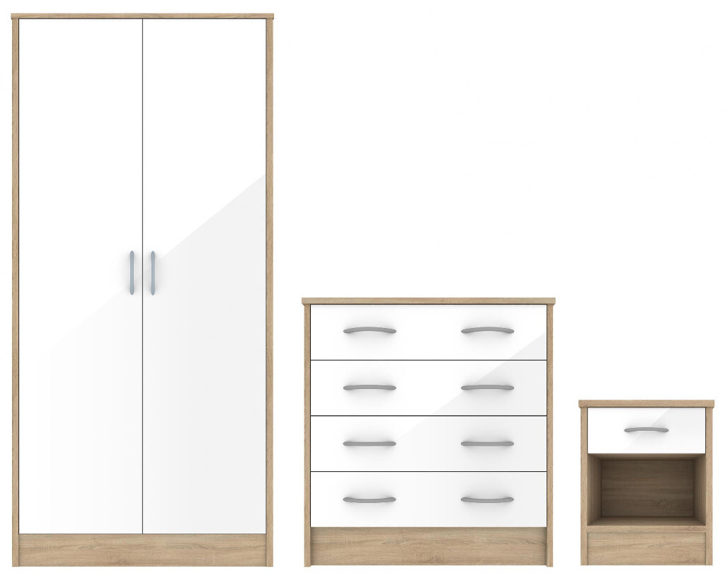Bardalona Trio Wardrobe Chest Bedside White Gloss In