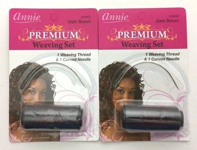 BRAND NEW LOT OF 2 ANNIE WEAVING SET #4842 BLACK BROWN THREAD CURVED NEEDLE