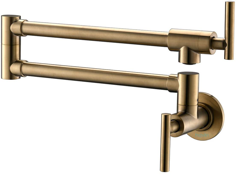 Pot Filler Faucet Wall Mount Brushed Gold Double Joint Swing Arms Single Hole